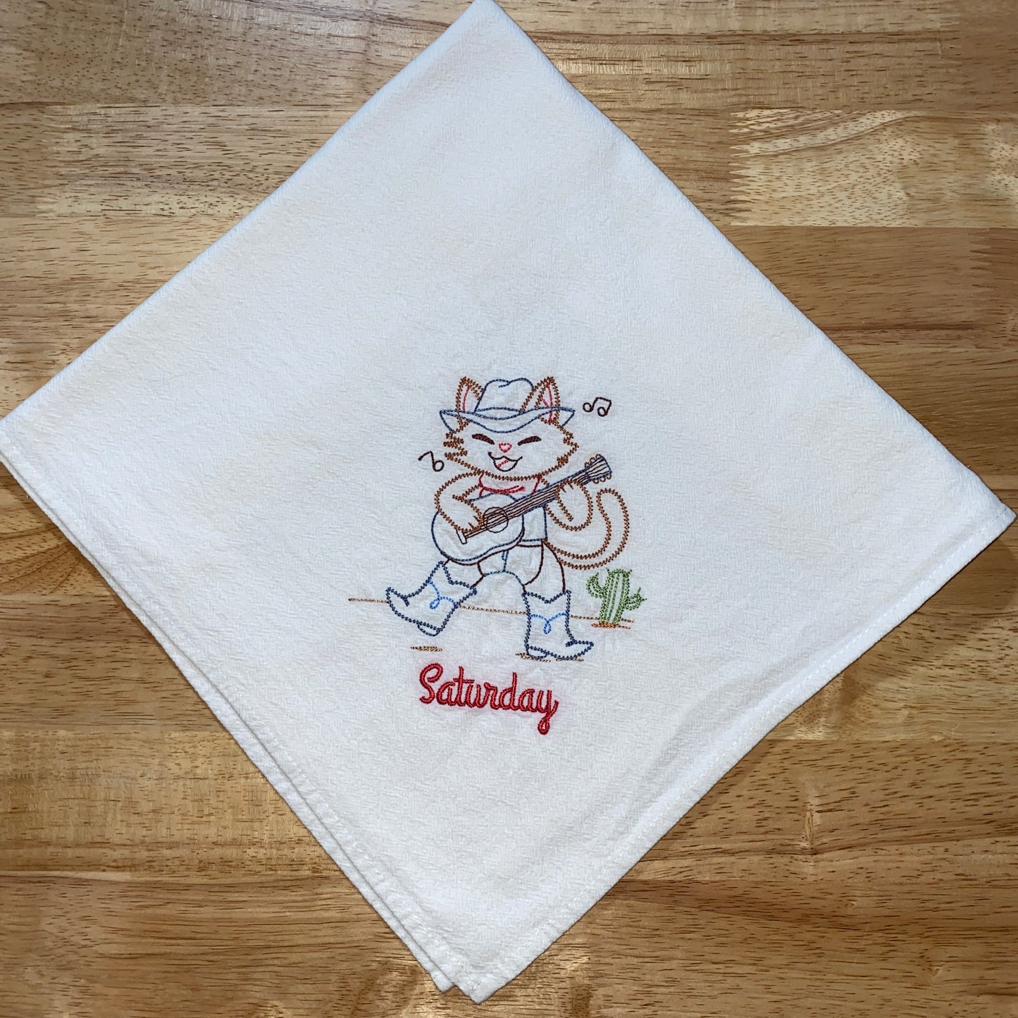 Curious Cowboy Cat Flour Sack Dish Towels