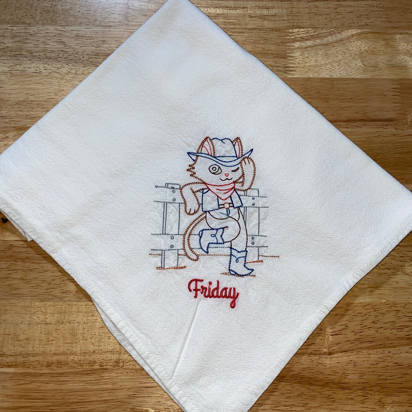 Curious Cowboy Cat Flour Sack Dish Towels