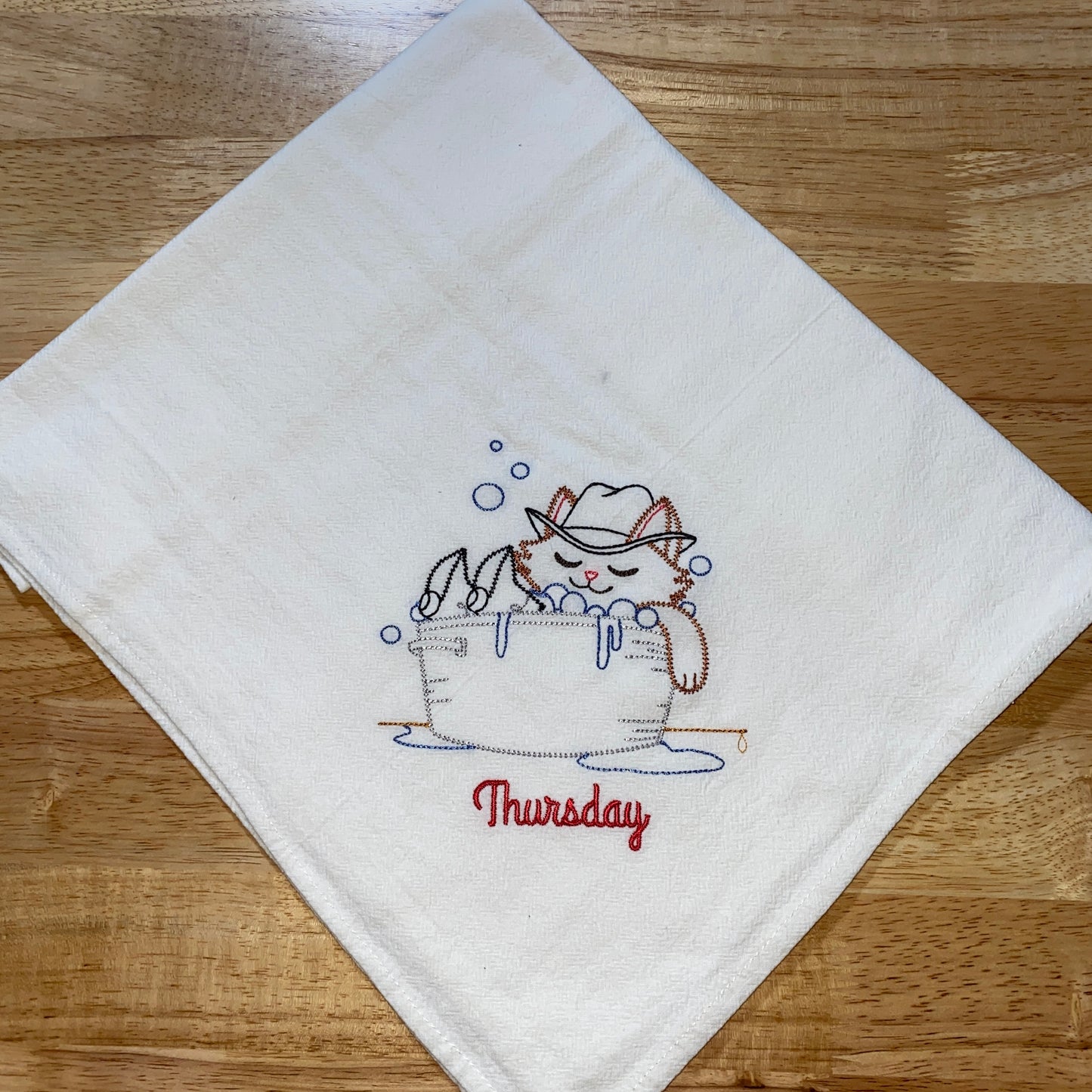 Curious Cowboy Cat Flour Sack Dish Towels