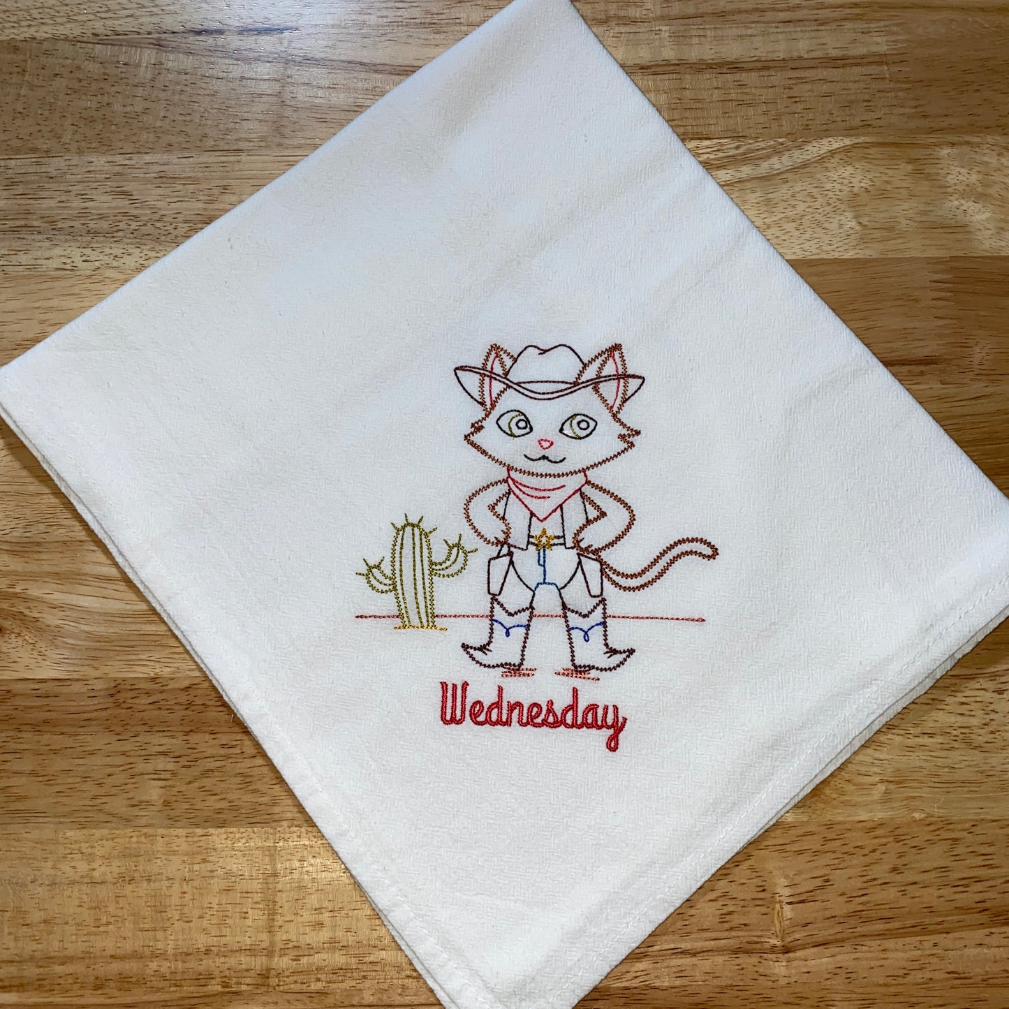 Curious Cowboy Cat Flour Sack Dish Towels