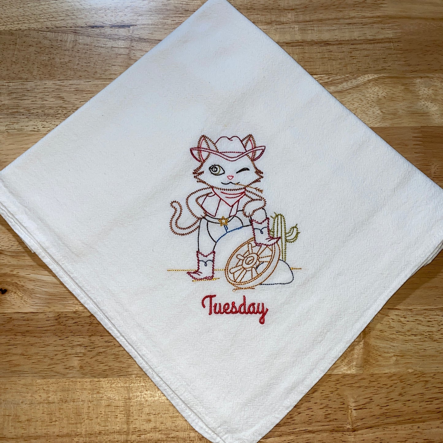 Curious Cowboy Cat Flour Sack Dish Towels