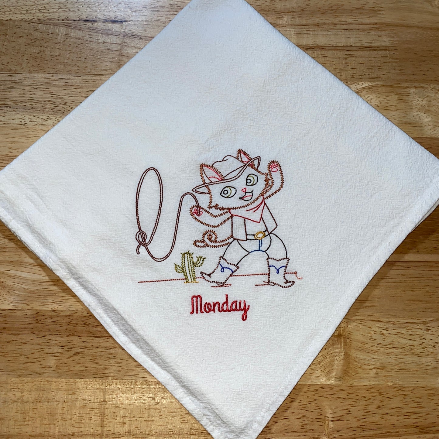 Curious Cowboy Cat Flour Sack Dish Towels