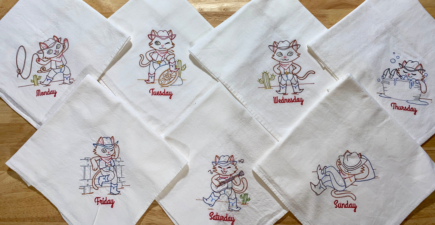 Curious Cowboy Cat Flour Sack Dish Towels