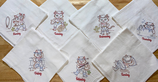 Curious Cowboy Cat Flour Sack Dish Towels