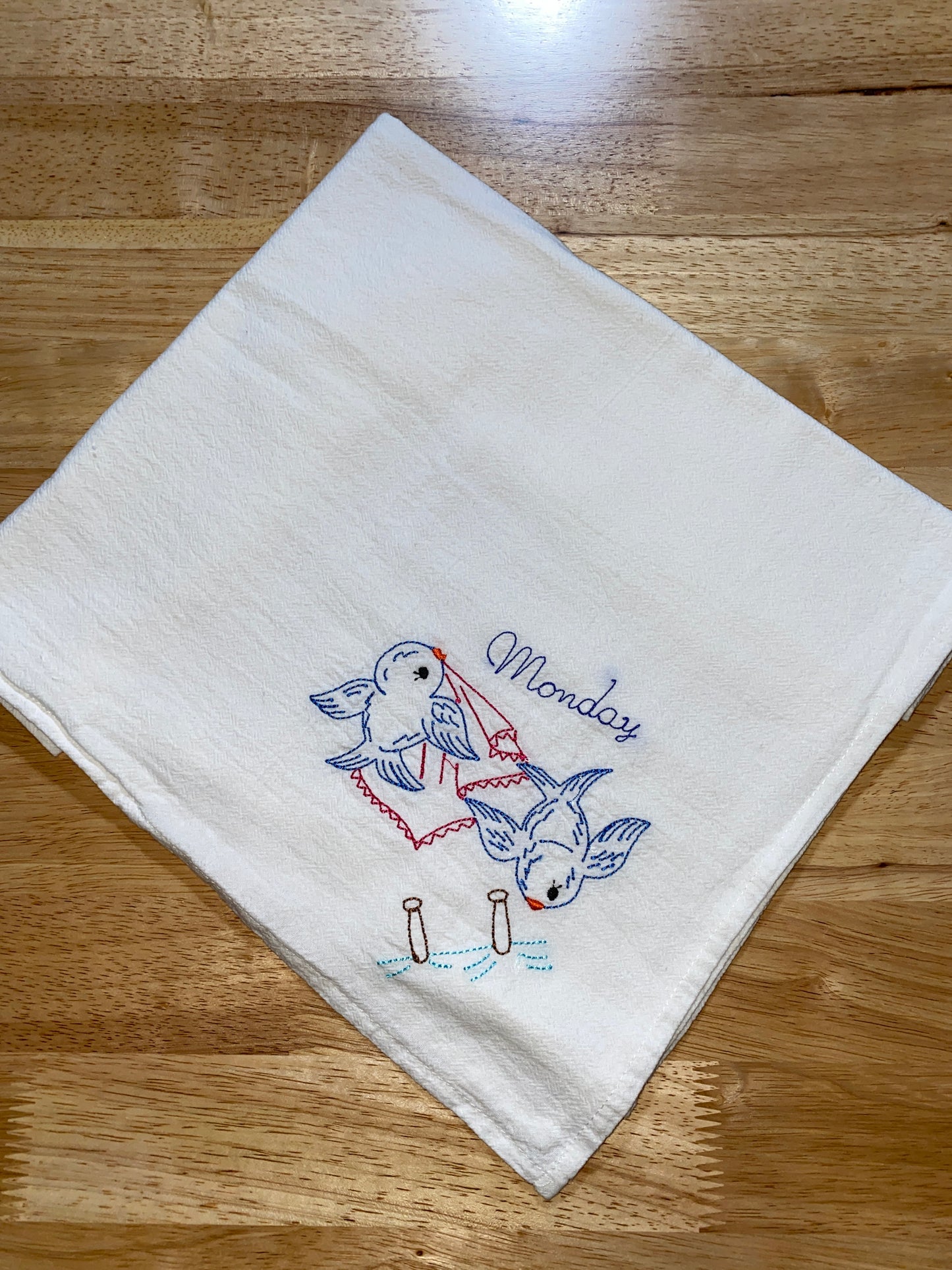 Small Blue Birds Flour Sack Dish Towels