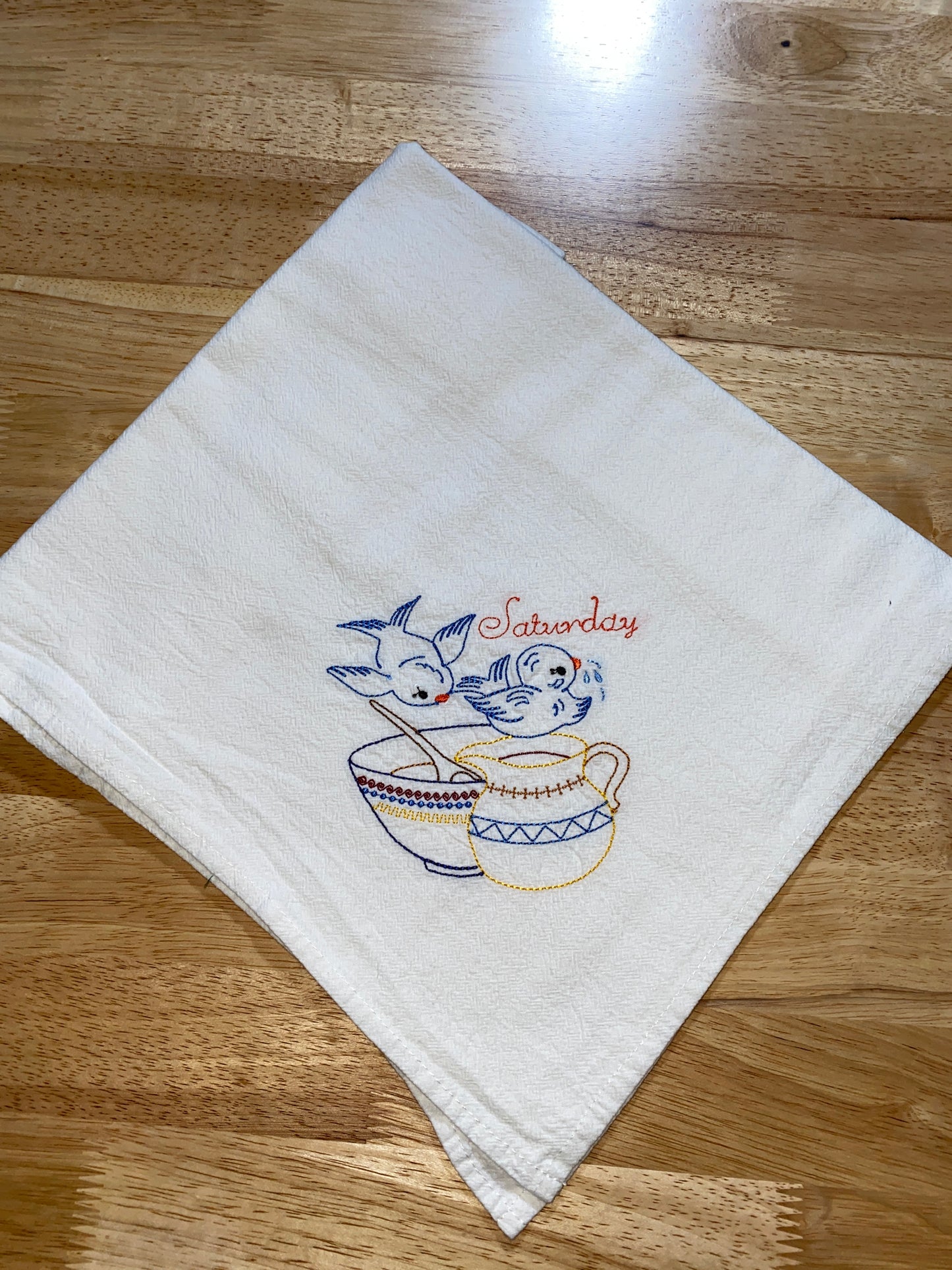 Small Blue Birds Flour Sack Dish Towels