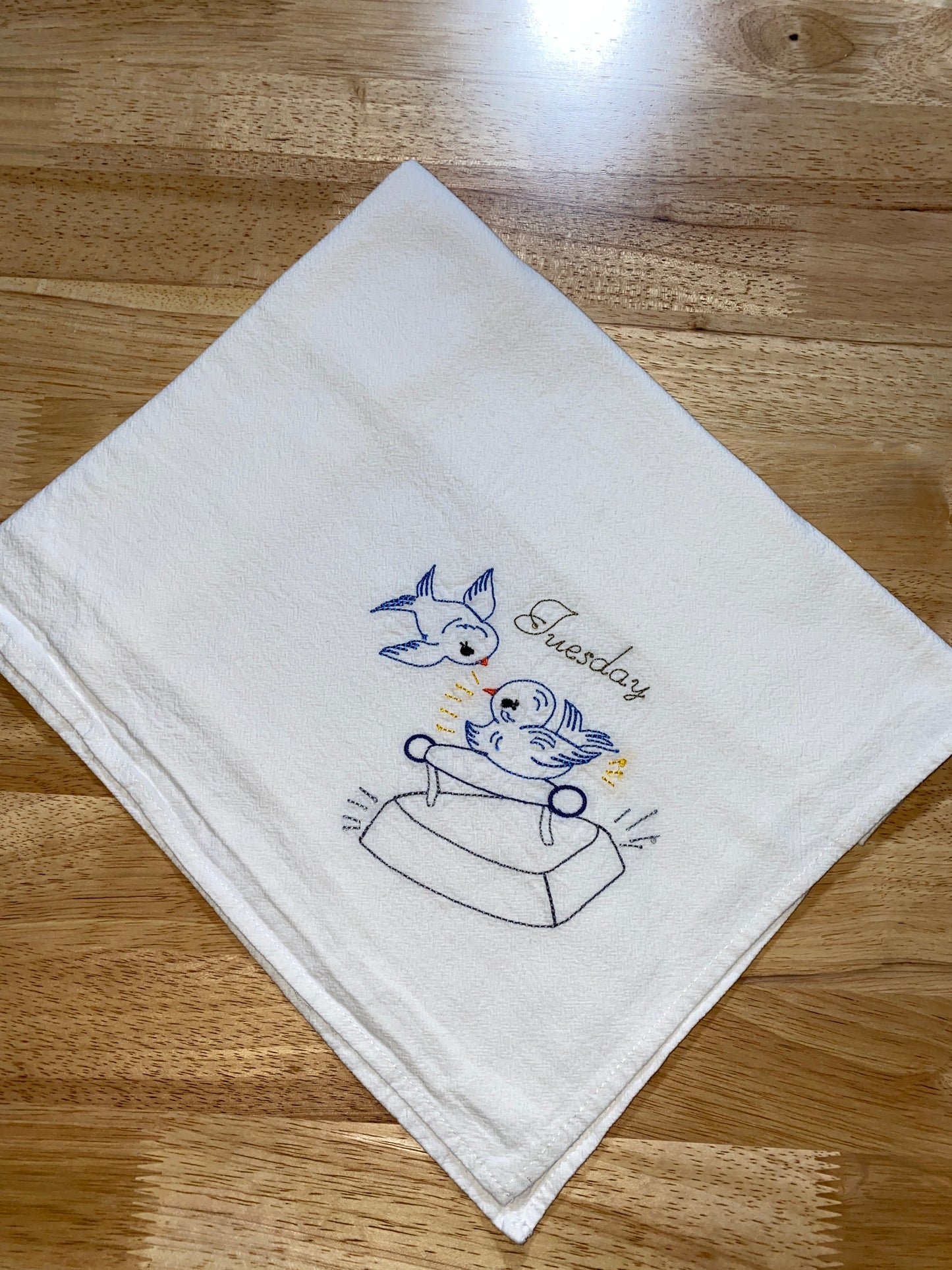 Small Blue Birds Flour Sack Dish Towels