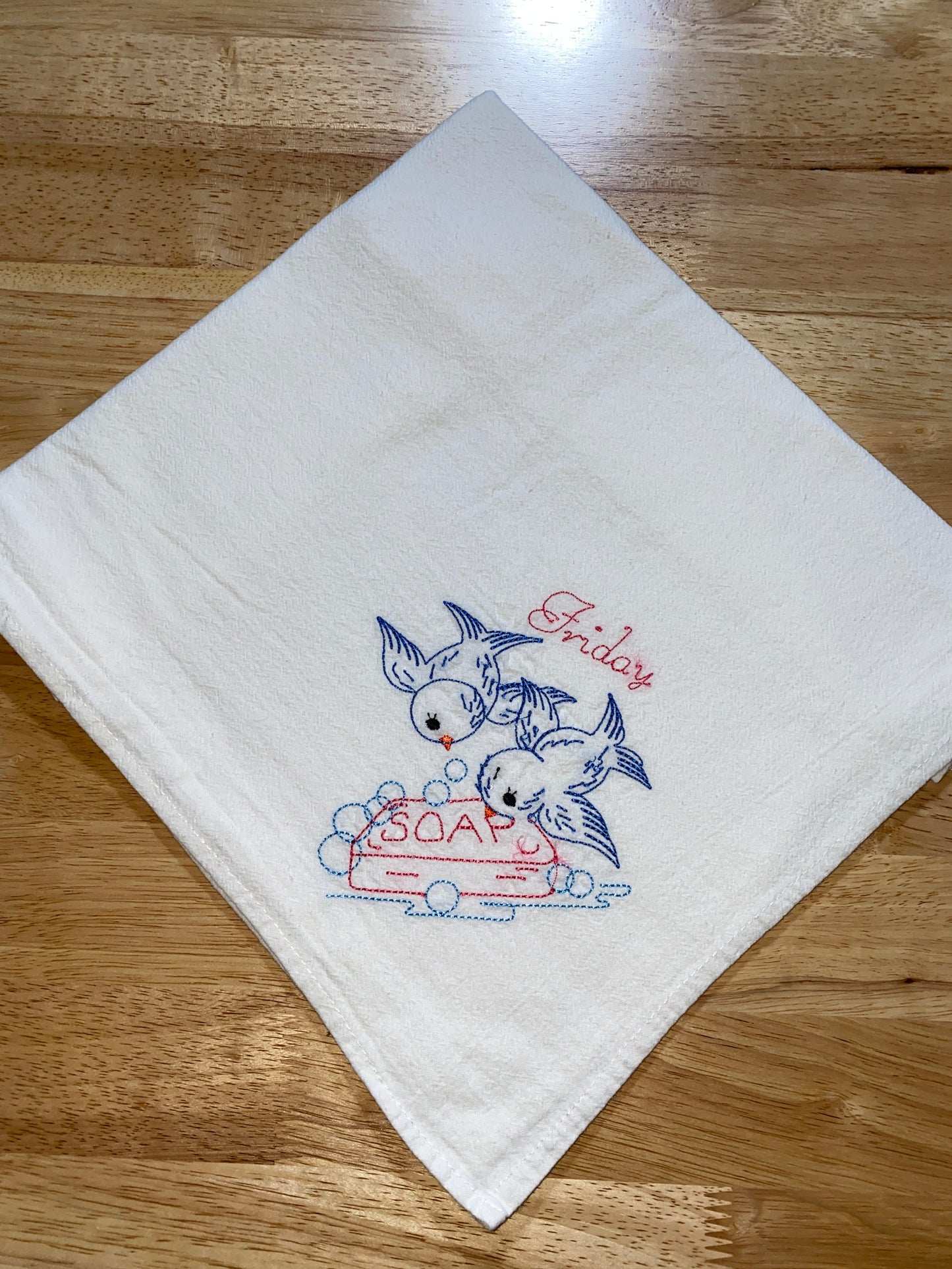 Small Blue Birds Flour Sack Dish Towels