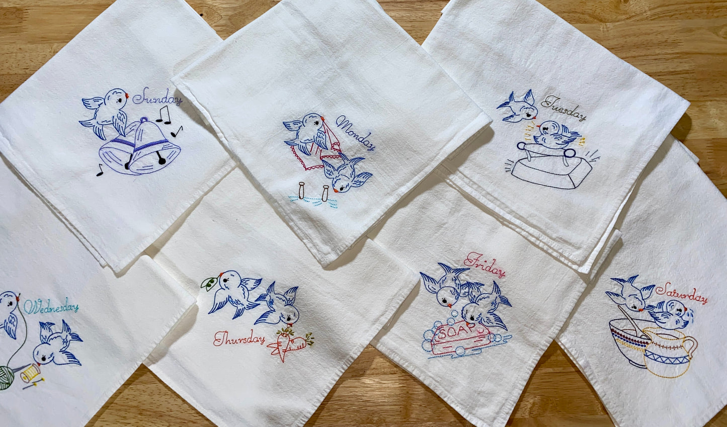 Small Blue Birds Flour Sack Dish Towels