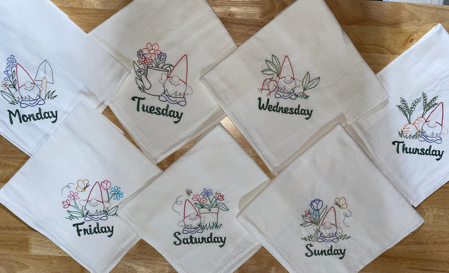 Garden Gnomes Nisse Flour Sack Dish Towels