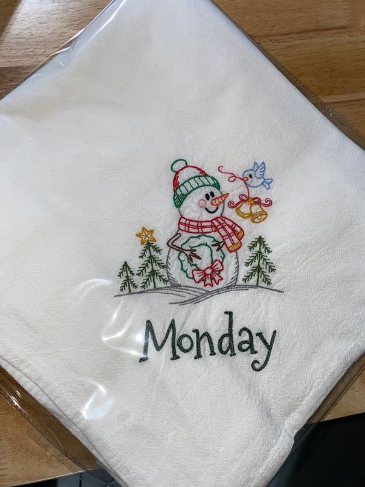 Snowman Winter Theme Flour Sack Dish Towels