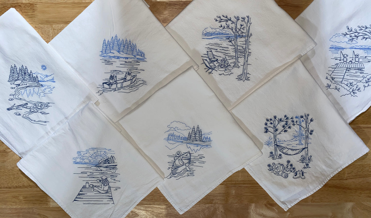 Cabin Canoe Outdoor Theme Flour Sack Dish Towels