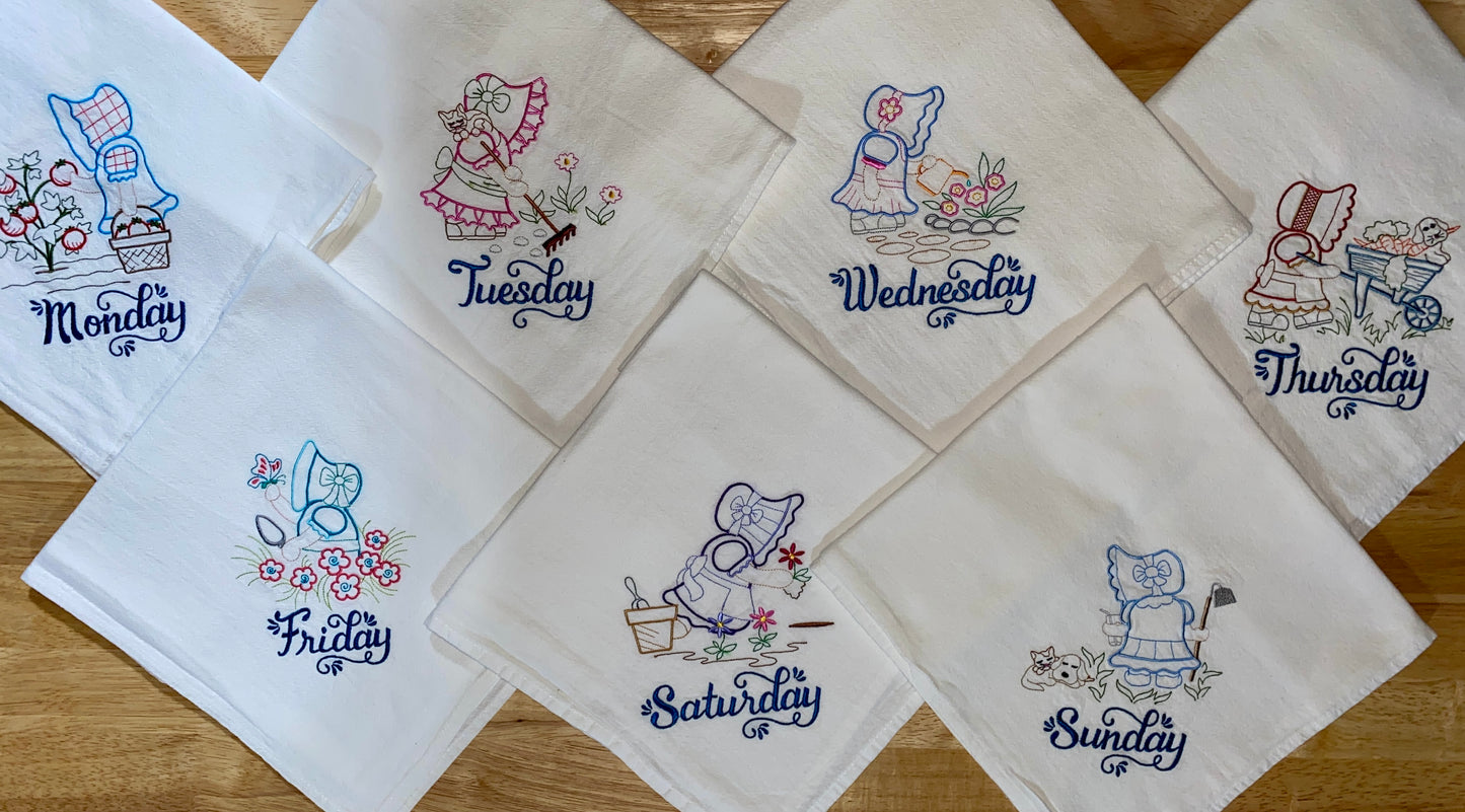 Sunbonnet Girl Theme Flour Sack Dish Towels