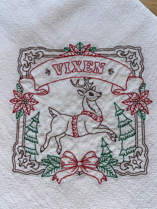 Closeout - Vixen Reindeer Christmas Flour Sack Towel
