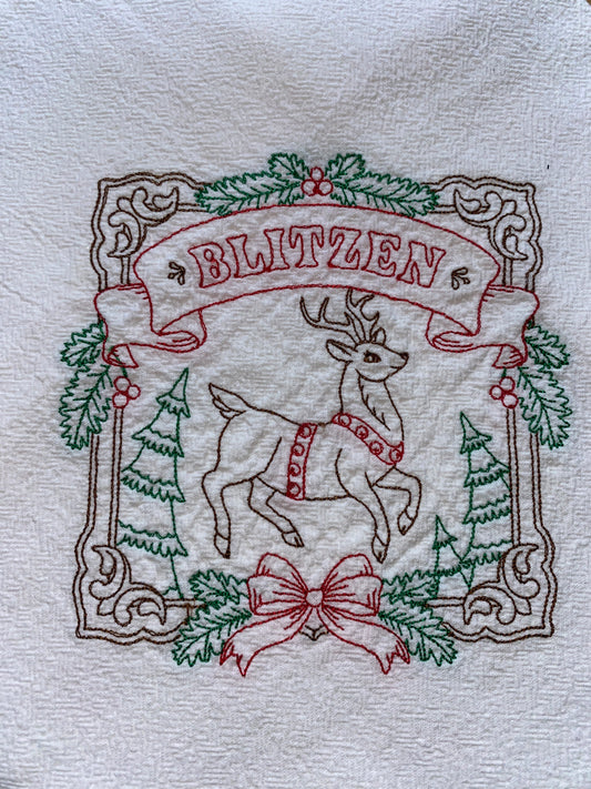 Closeout - Blitzen Reindeer Christmas Flour Sack Towel