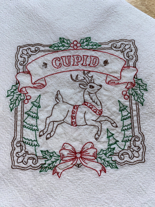 Closeout - Cupid Reindeer Christmas Flour Sack Towel