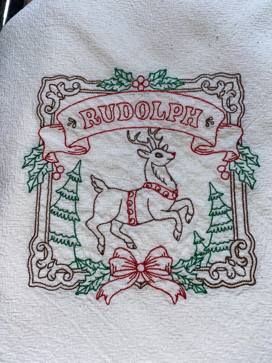 Closeout - Rudolph Reindeer Christmas Flour Sack Towel