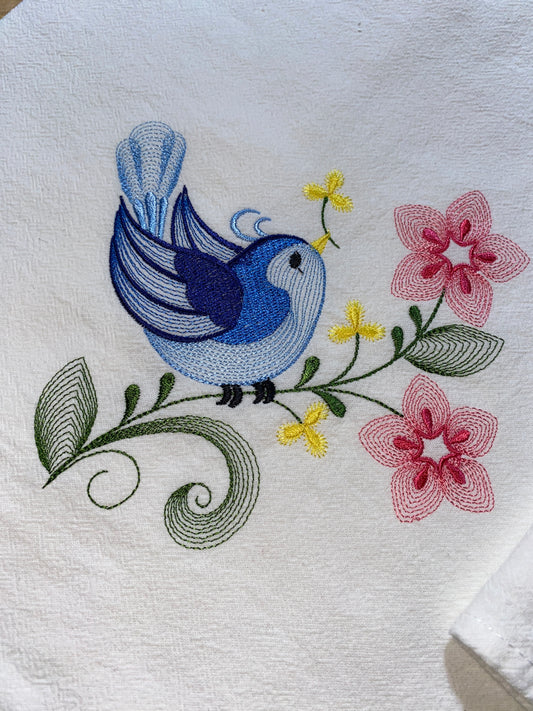 Fluffy Blue Bird - Flour Sack Towel