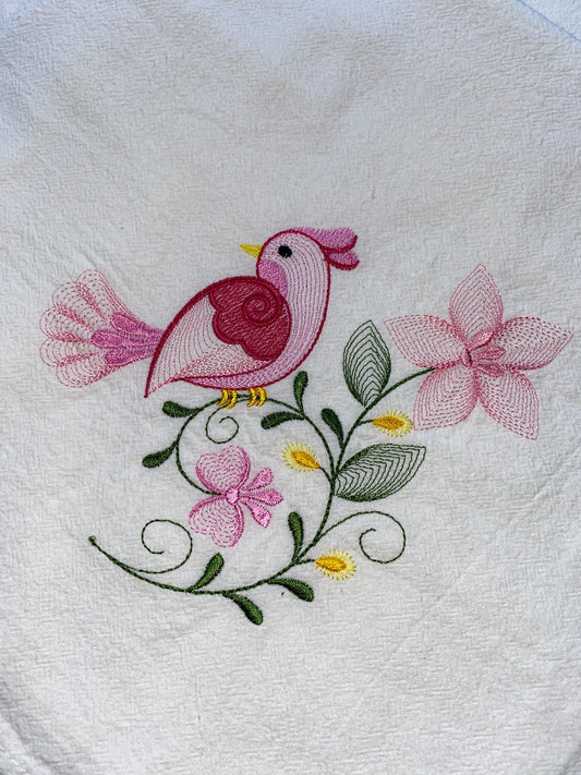Fluffy Pink Bird - Flour Sack Towel
