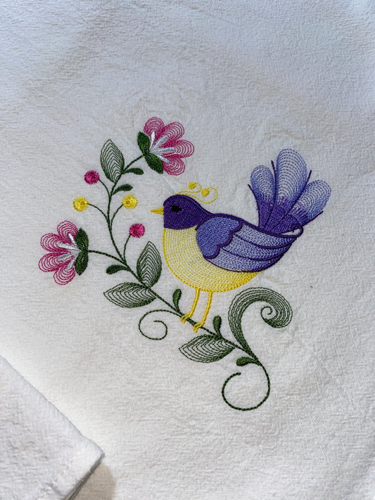 Fluffy Purple Bird - Flour Sack Towel