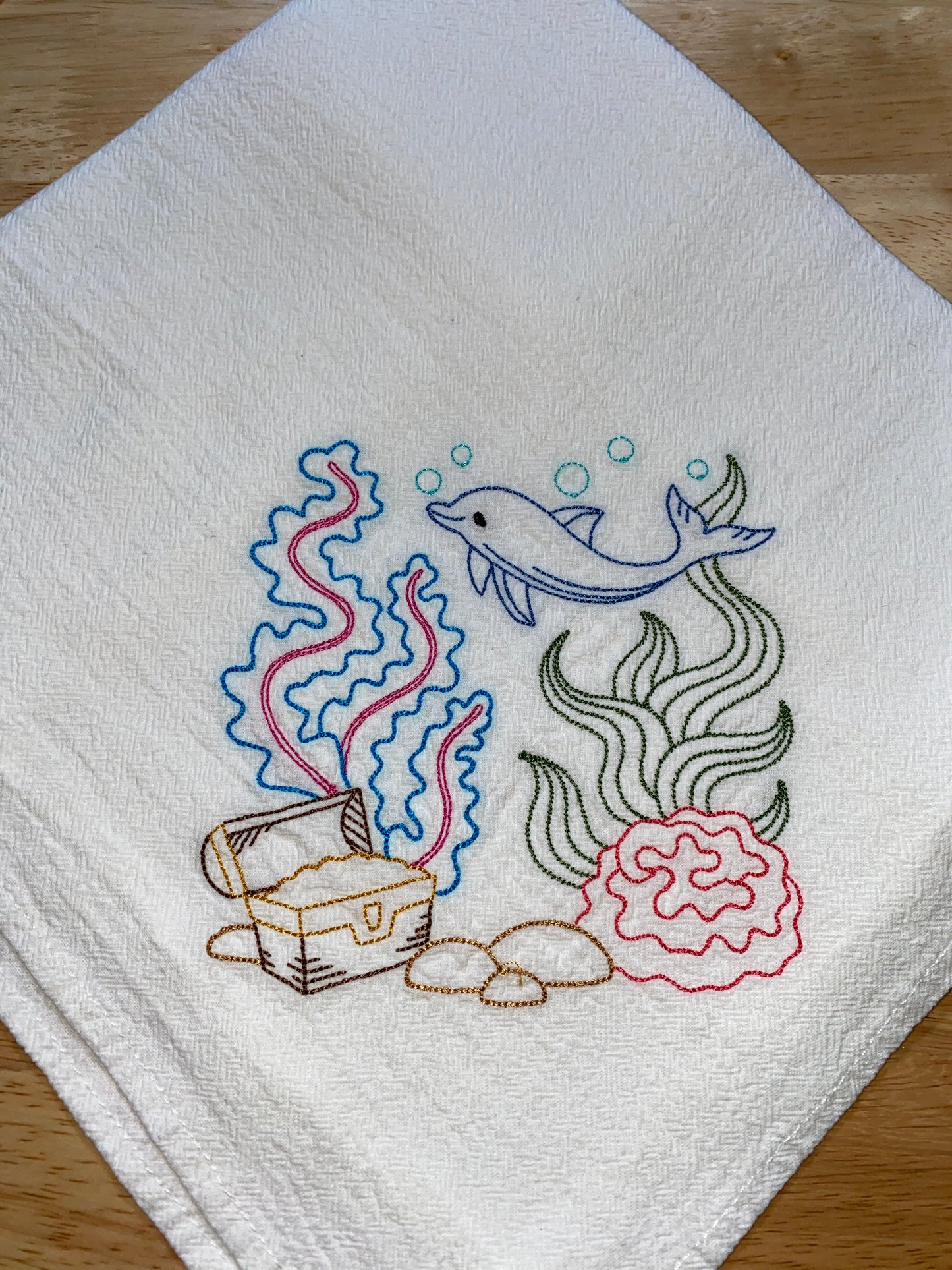 Coral Theme Flour Sack Dish Towels