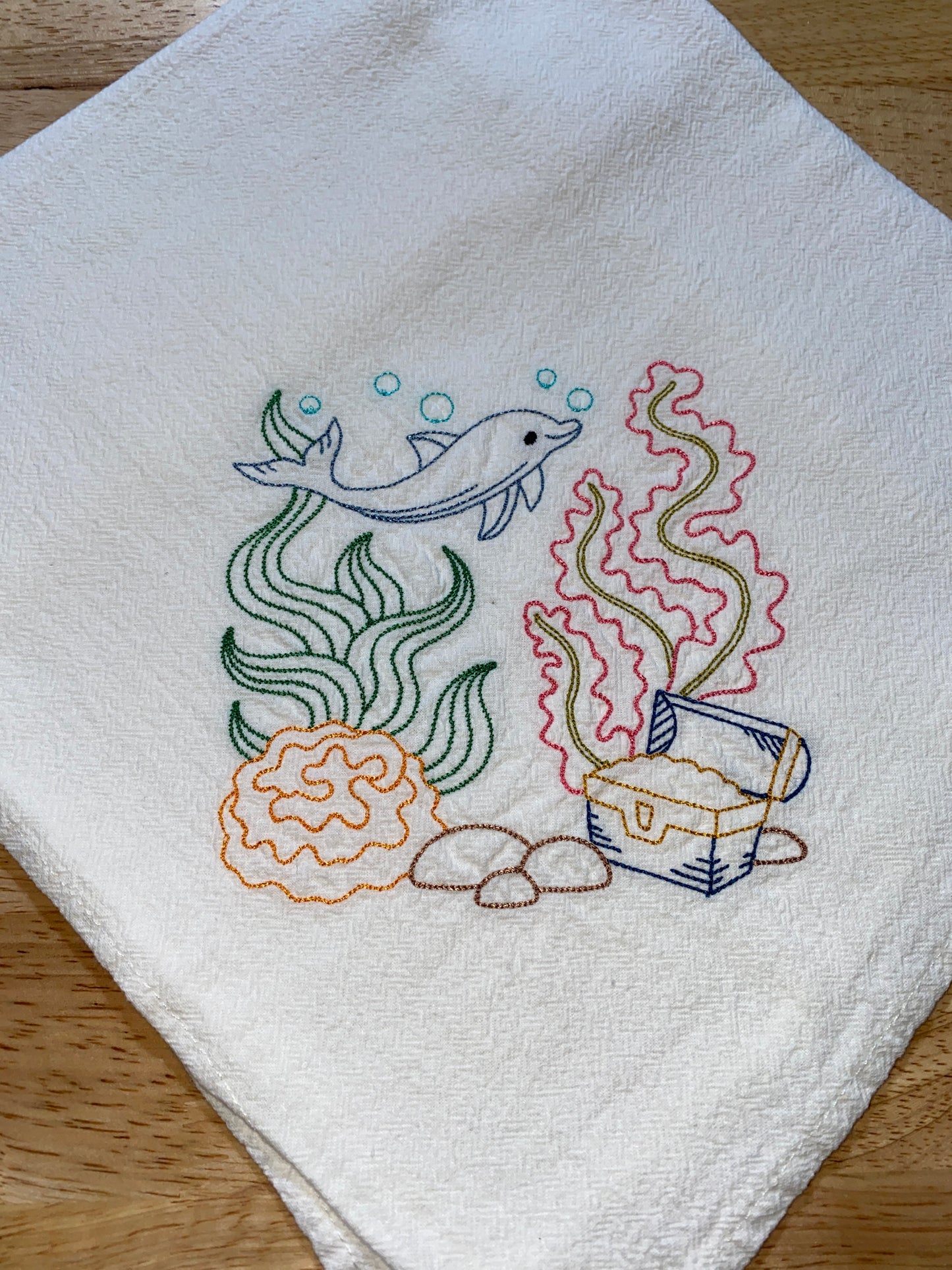 Coral Theme Flour Sack Dish Towels