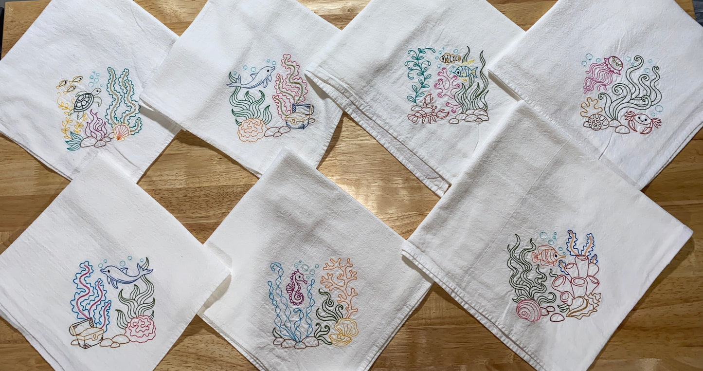 Coral Theme Flour Sack Dish Towels