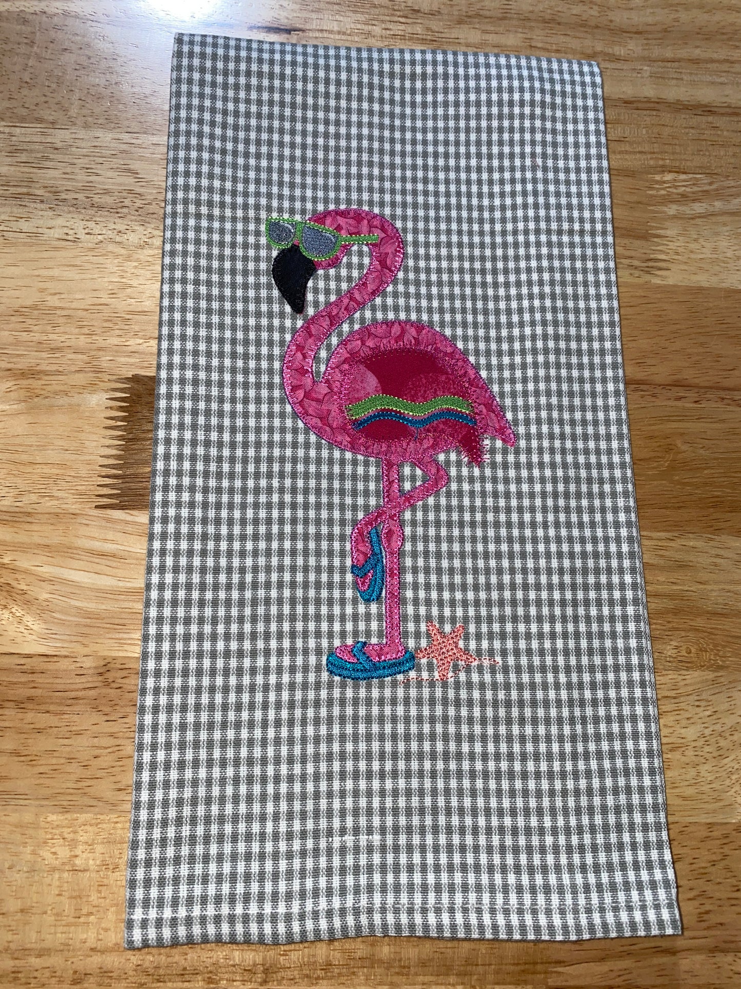Flamingo Appliqued Dunroven House Towels (Right Towel)