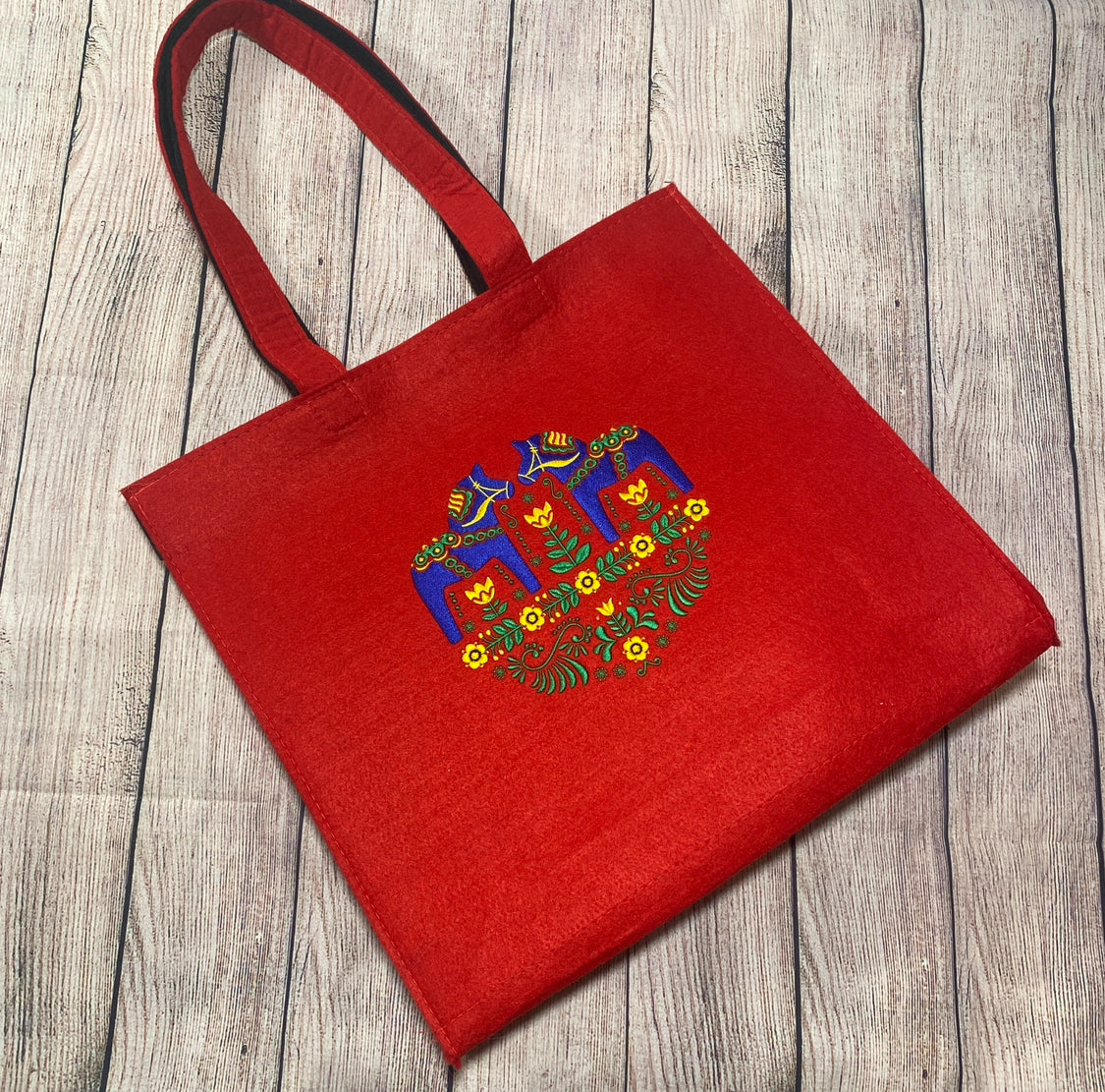 Dala Horse Machine Embroidered Tote Bag