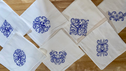 Rosemaled Flour Sack Dish Towels